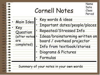 Cornell Notes - Teaching reading and Writing in the Content Areas